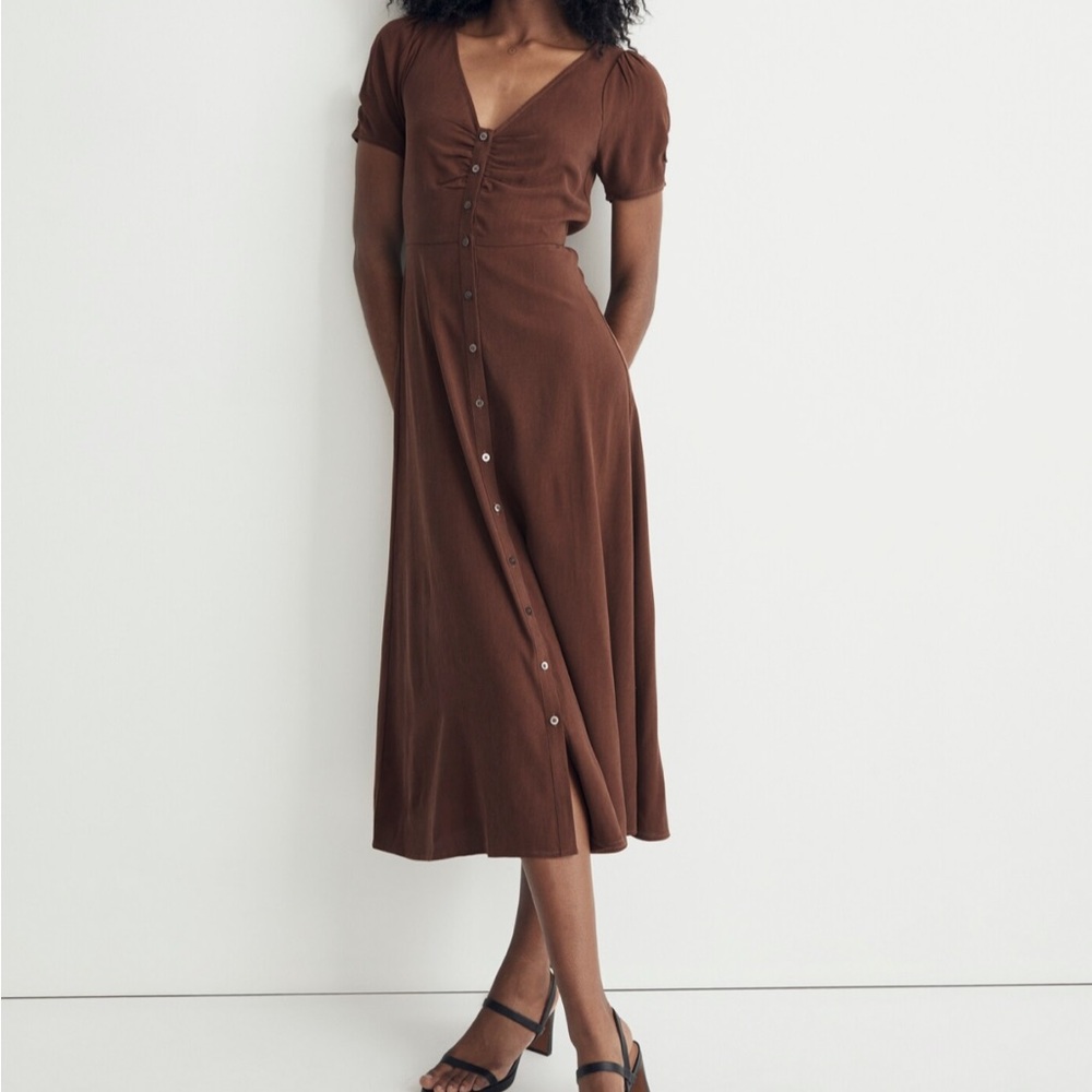 Madewell Leedra Button-Front Midi Dress Soft Mahogany Brown